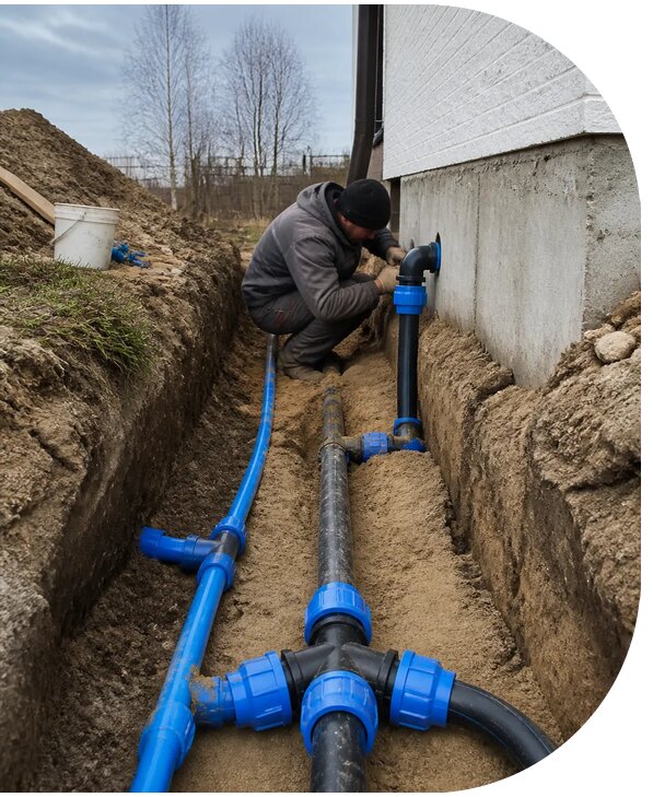 Монтаж наружного водопровода на участке под ключ в Каменке